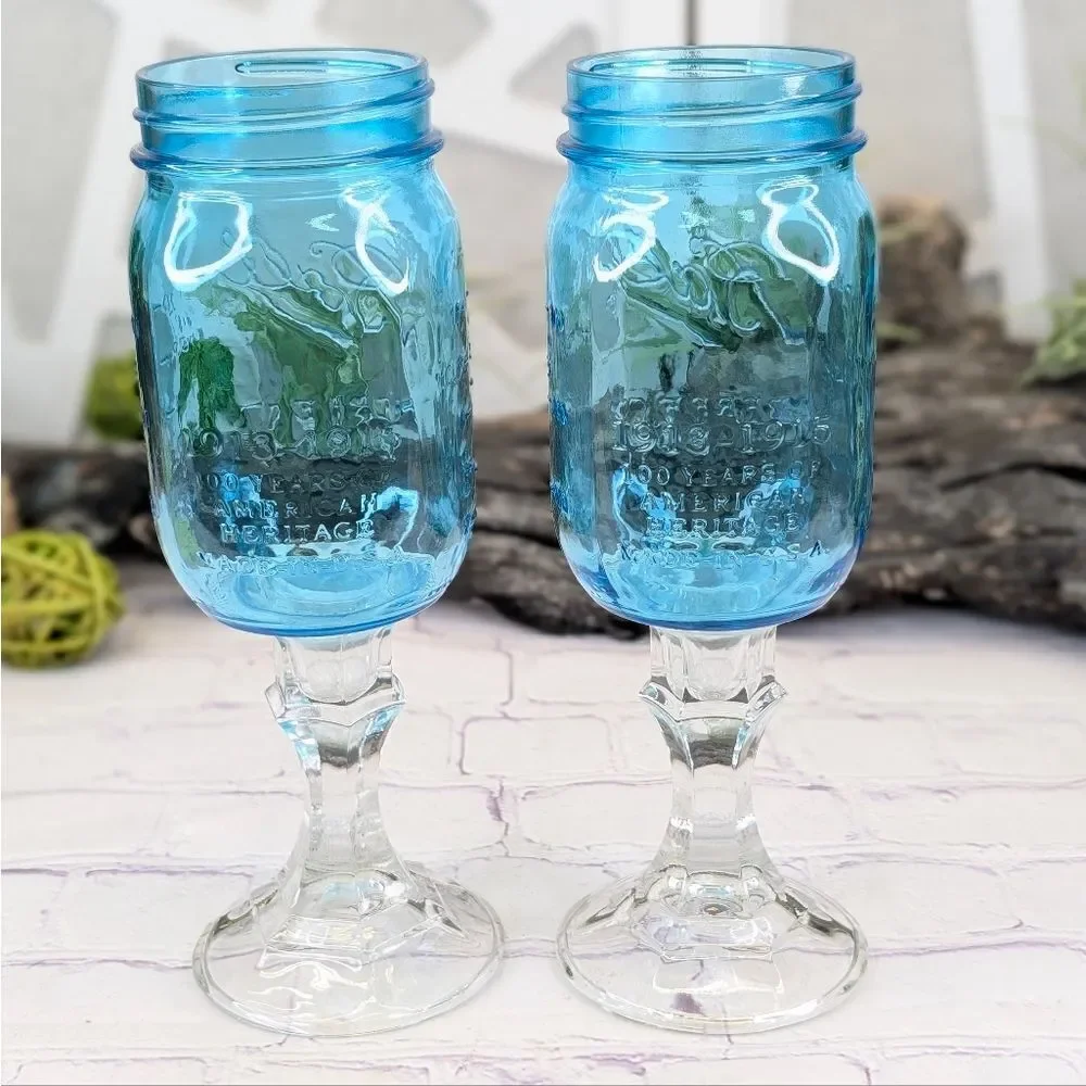 Set of 2 Limited Edition Redneck Blue Mason Jar Hillbilly Wine Glass